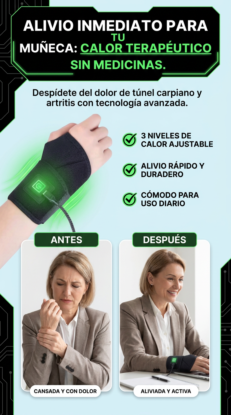 Muñequera eléctrica-USB para esguinces de túnel carpiano, aliviar el dolor de muñeca ajustable con 3 niveles temperatura, alivia el dolor de manos y muñecas de artritis o lesiones