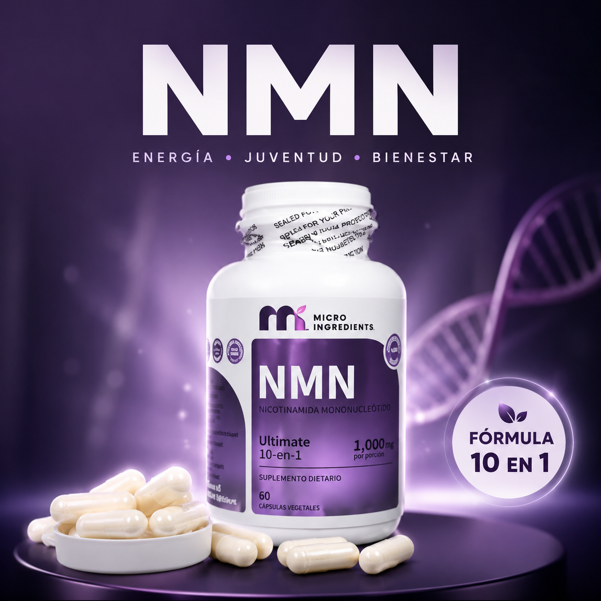 COMPLEJO NMN 1,000 MG POR PORCIÓN, 60 CÁPSULAS VEGETALES.