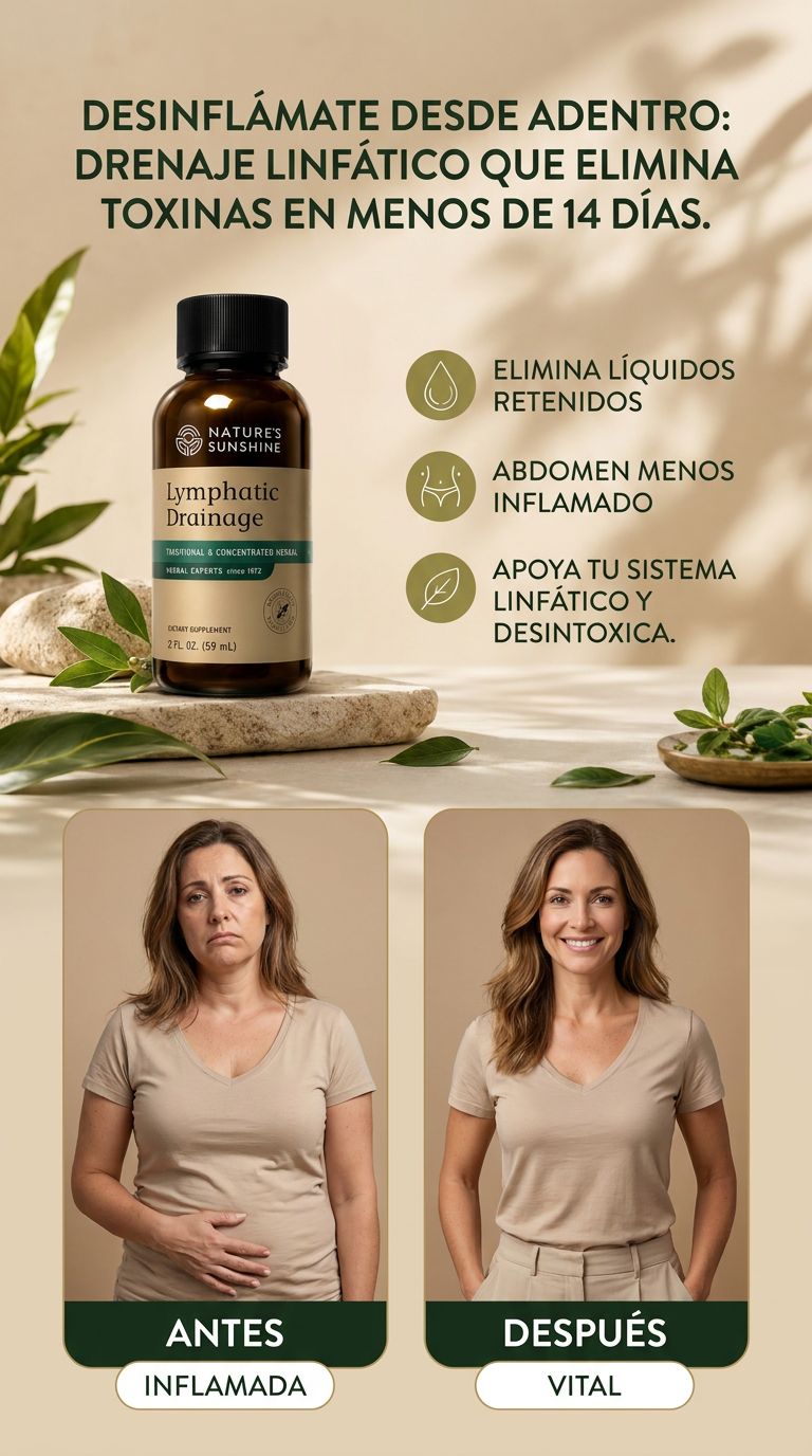 Suplemento para el drenaje linfático(Frasco líquido): Reduce la hinchazón, disminuye la inflamación, desintoxica y favorece el flujo linfático