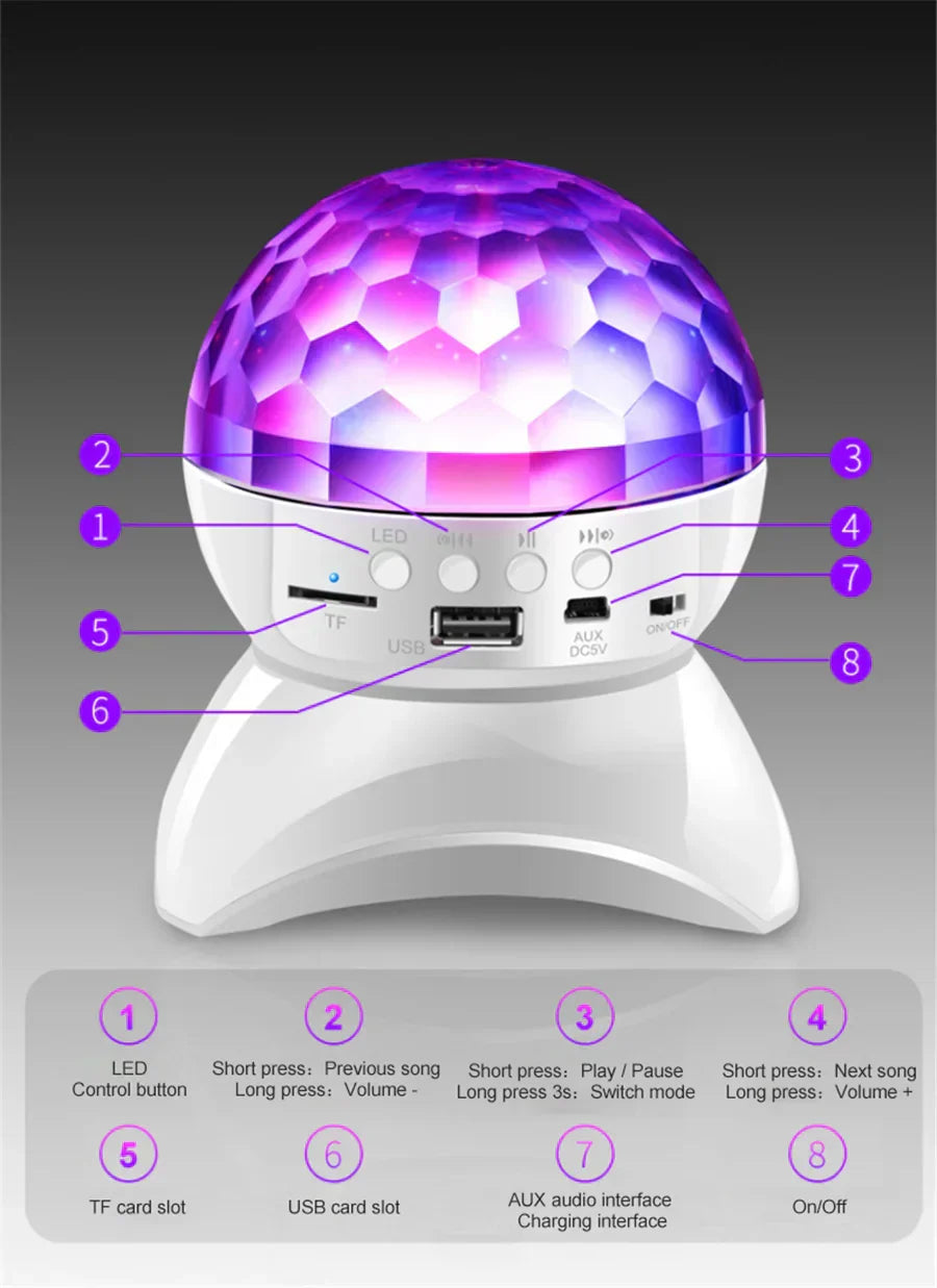 BOLA DE LUZ LED RGB CON PARLANTE BLUETOOTH