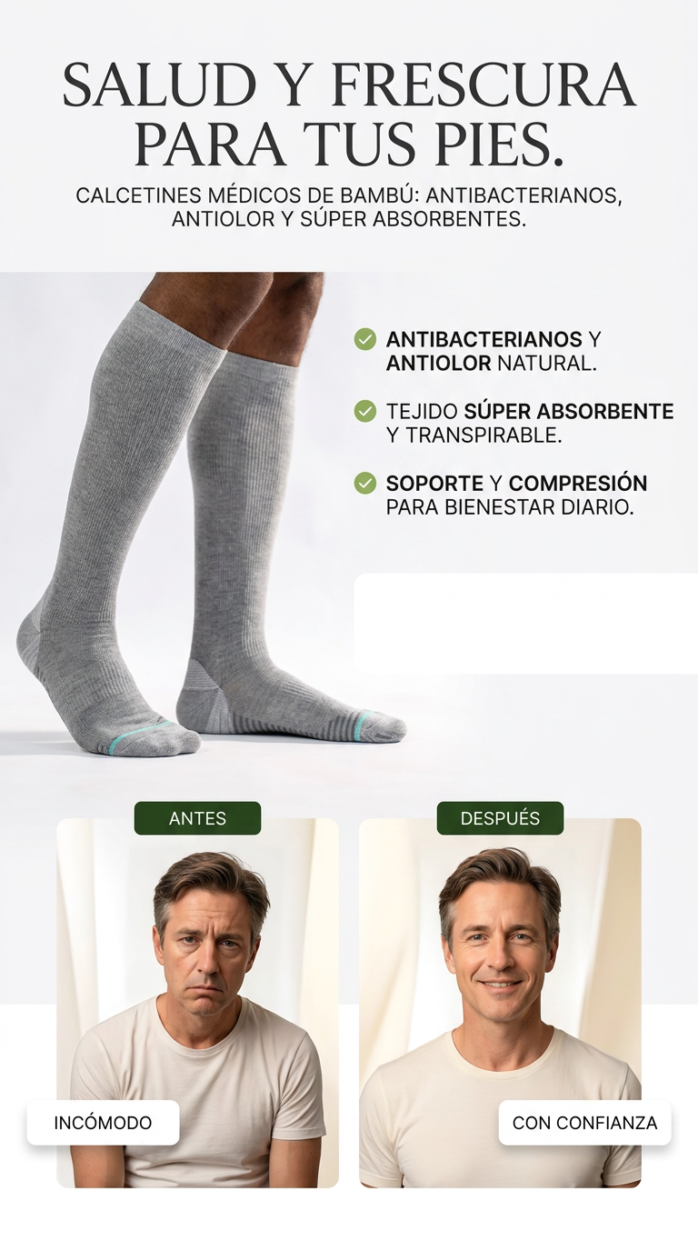 CALCETINES MÉDICOS DE BAMBÚ: ANTIBACTERIANOS, ANTIOlor Y SÚPER ABSORBENTES. SALUD Y FRESCURA PARA TUS PIES.